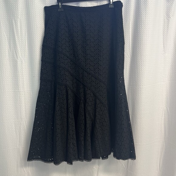 Coldwater Creek Dresses & Skirts - Coldwater Creek Women’s Black Eyelet Bias Cut Midi Skirt Large Cottagecore